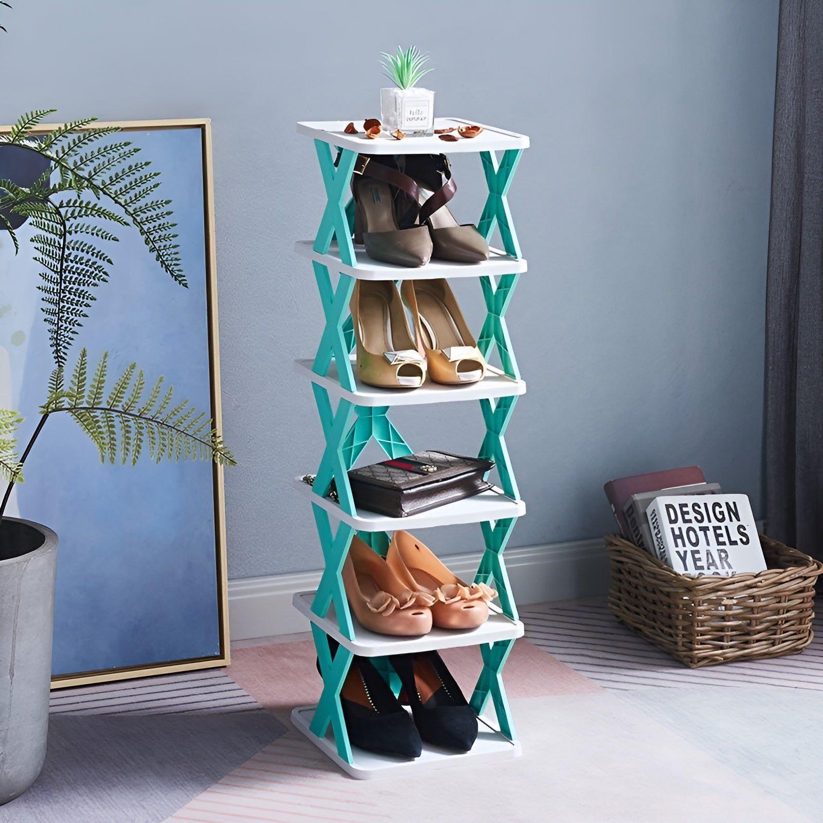 Foldable shoe rack with 3-7 tiers