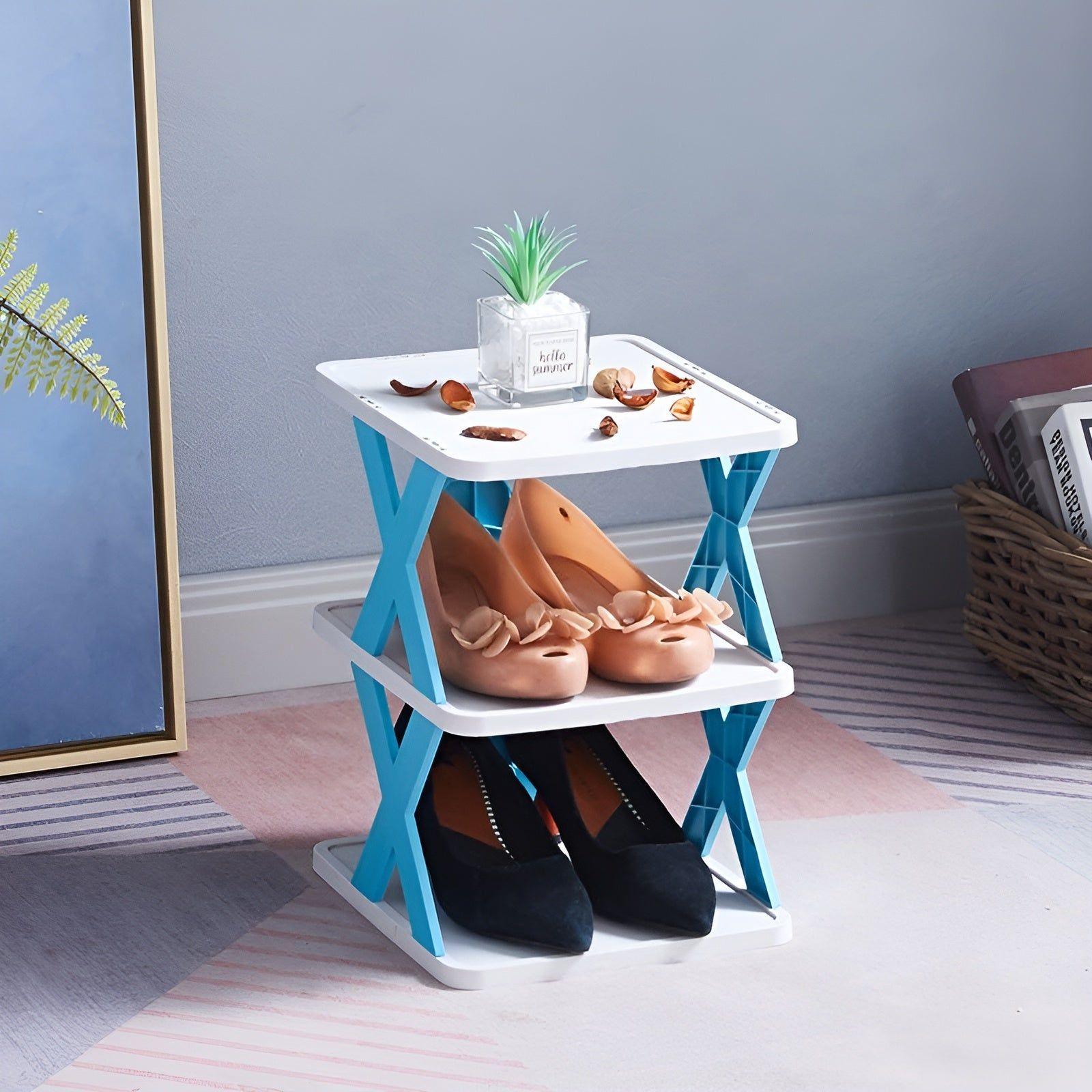 Foldable shoe rack with 3-7 tiers