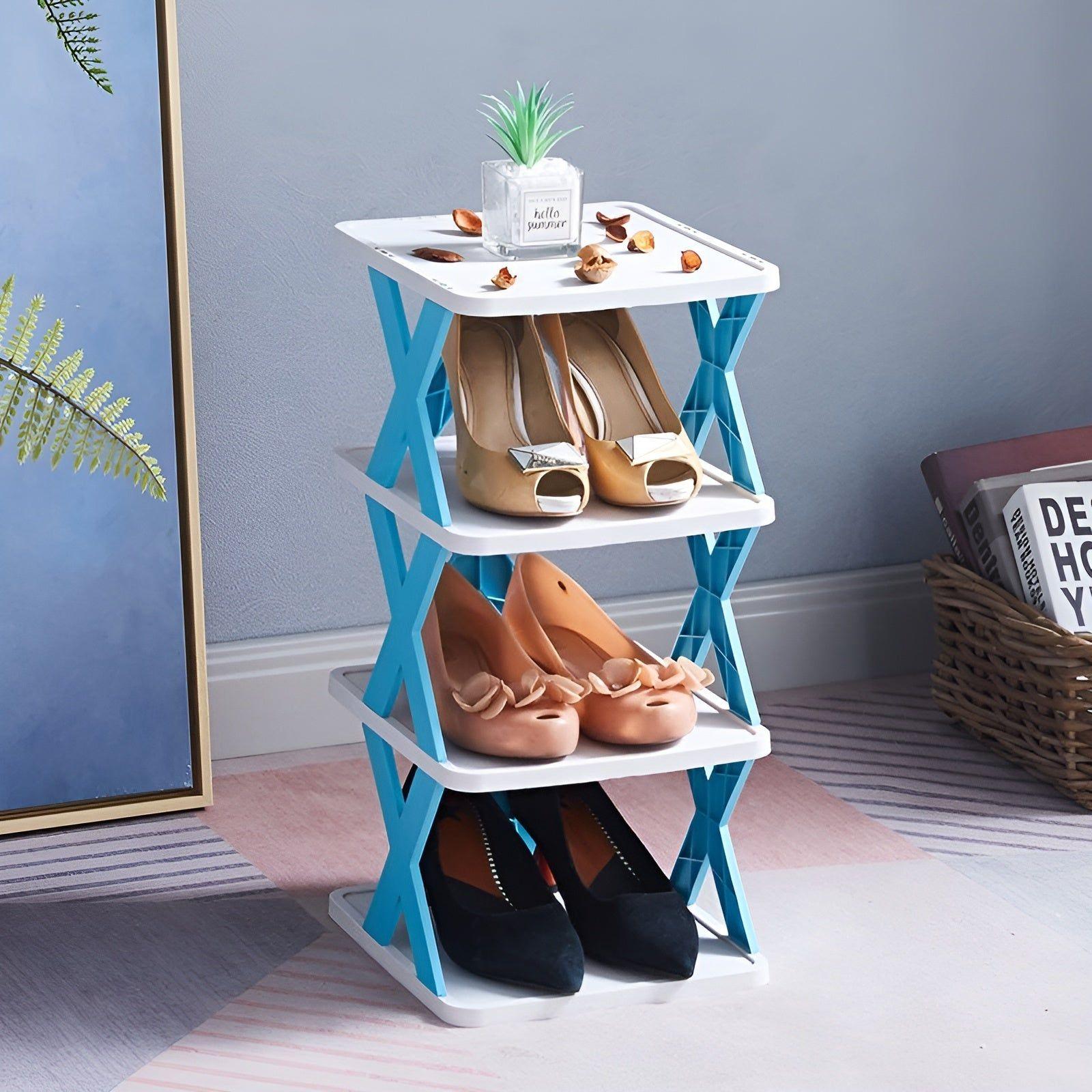 Foldable shoe rack with 3-7 tiers