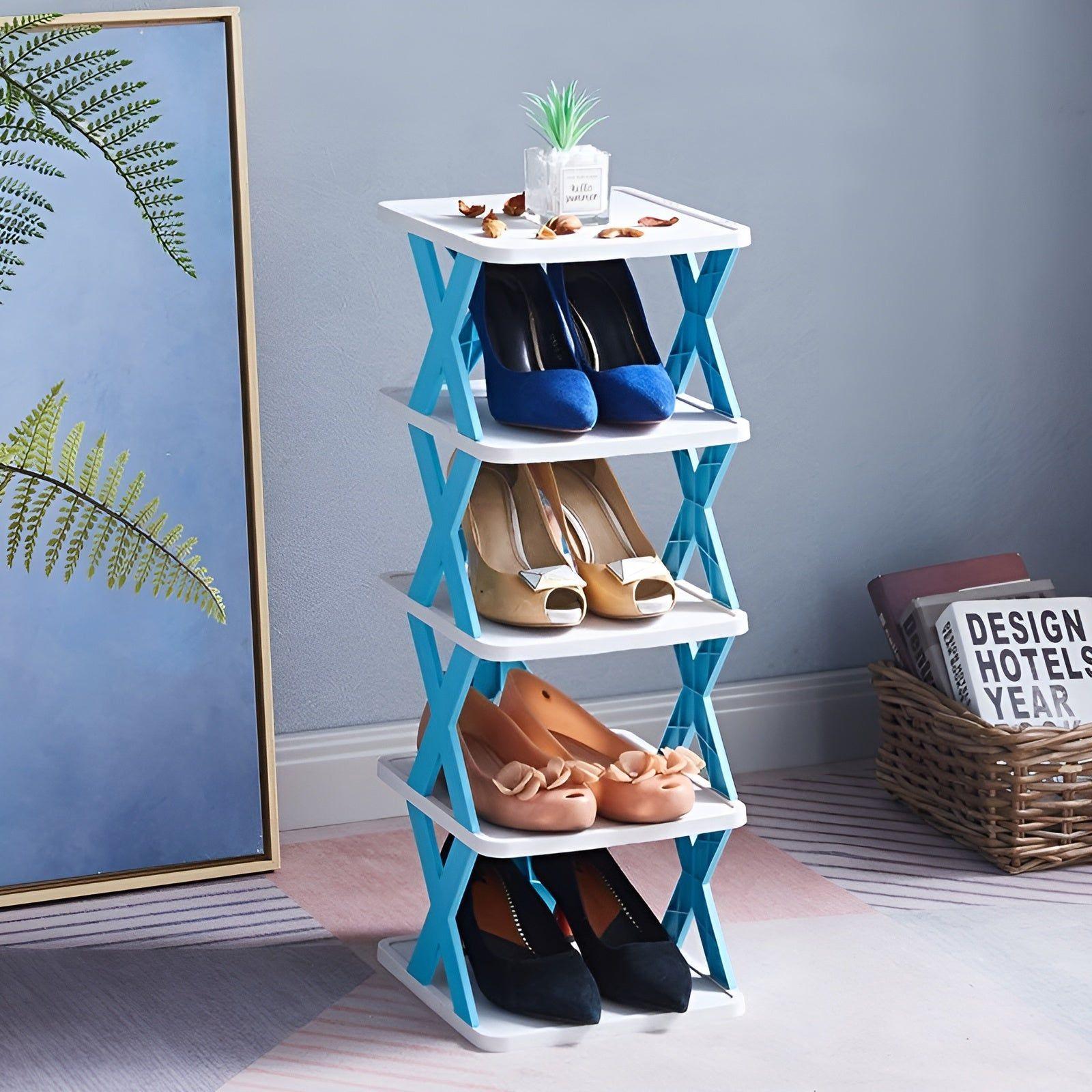 Foldable shoe rack with 3-7 tiers
