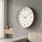 Silent wooden wall clock with quartz movement, Ø 25/30 cm, rose gold hands, Scandinavian design