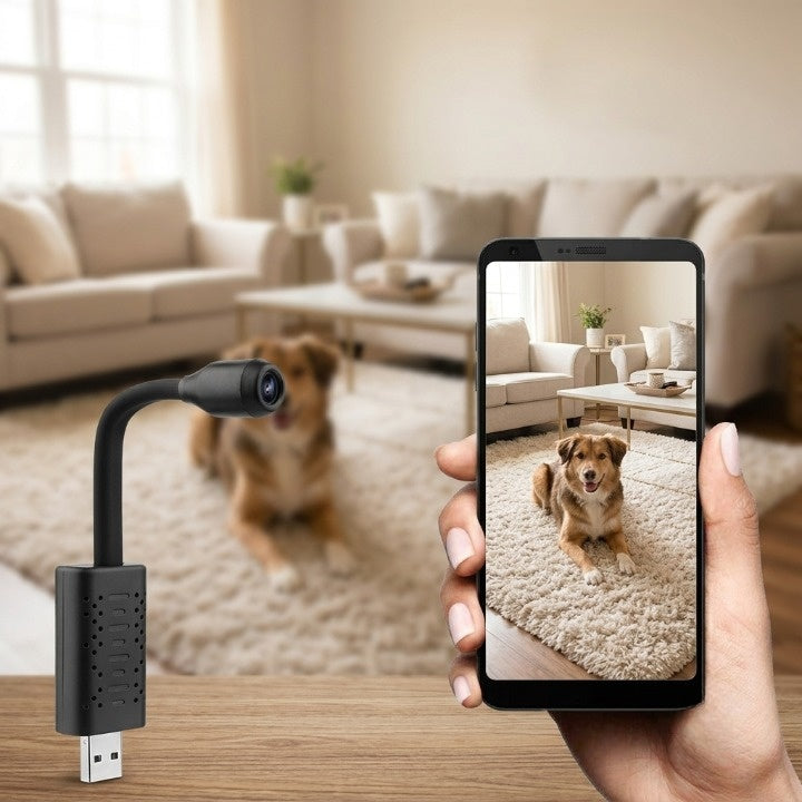Mini surveillance camera with swivel arm – Wi-Fi and AI detection