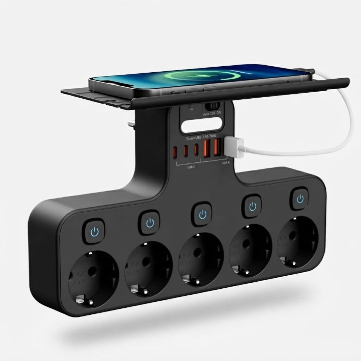 Wandsteckdose mit USB und Nachtlicht – 5 Steckplätze