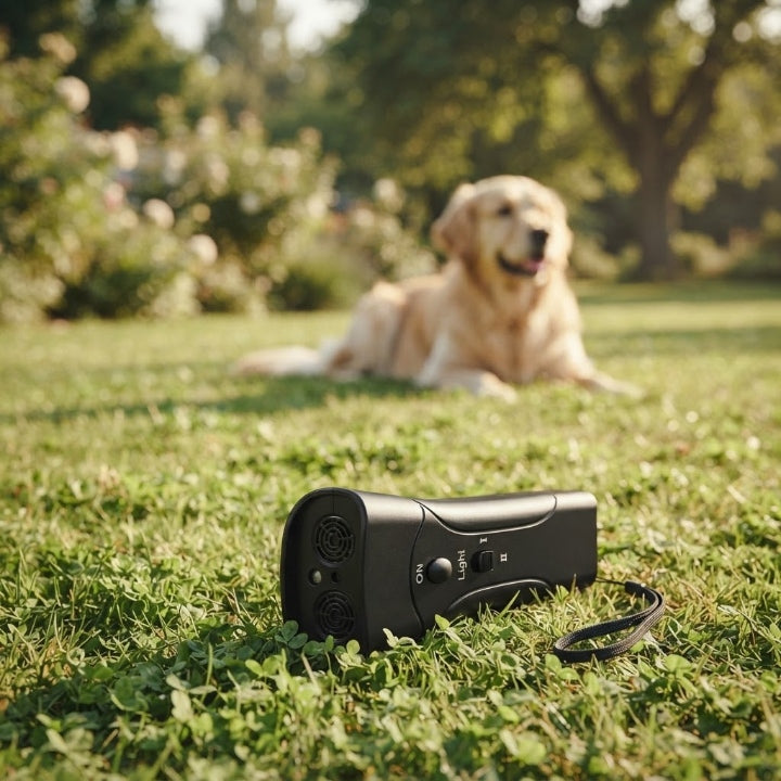 Ultrasonic dog trainer with LED light, 15 m range