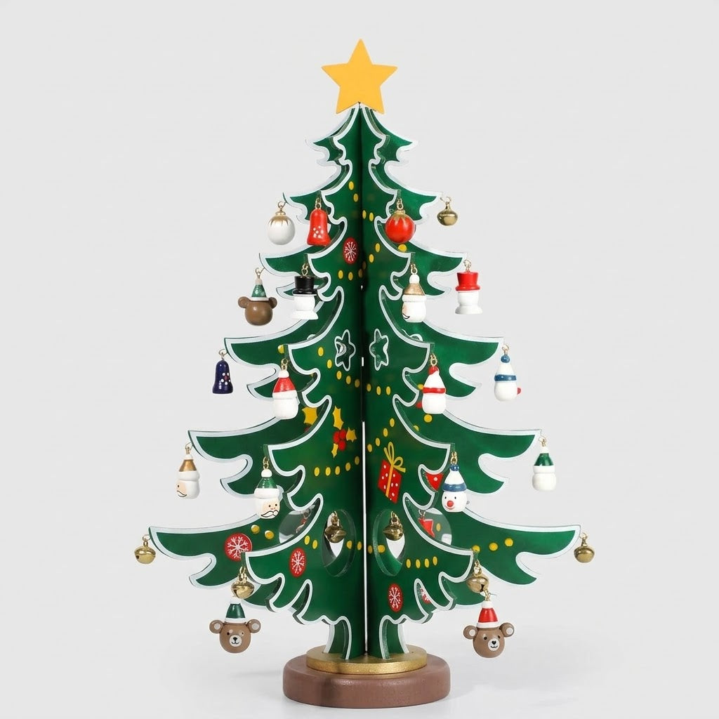Advent calendar with wooden Christmas tree to decorate, 24 wooden ornaments