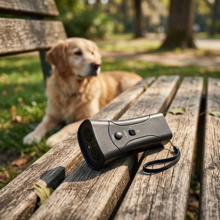 Ultrasonic dog trainer with LED light, 15 m range