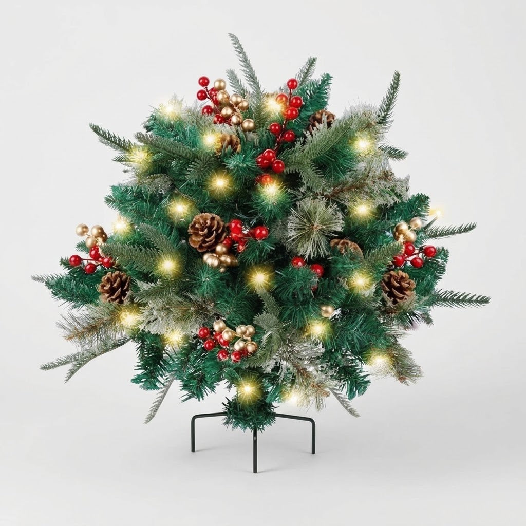 Illuminated Christmas arrangement with ground stake for planters, 68 cm wide