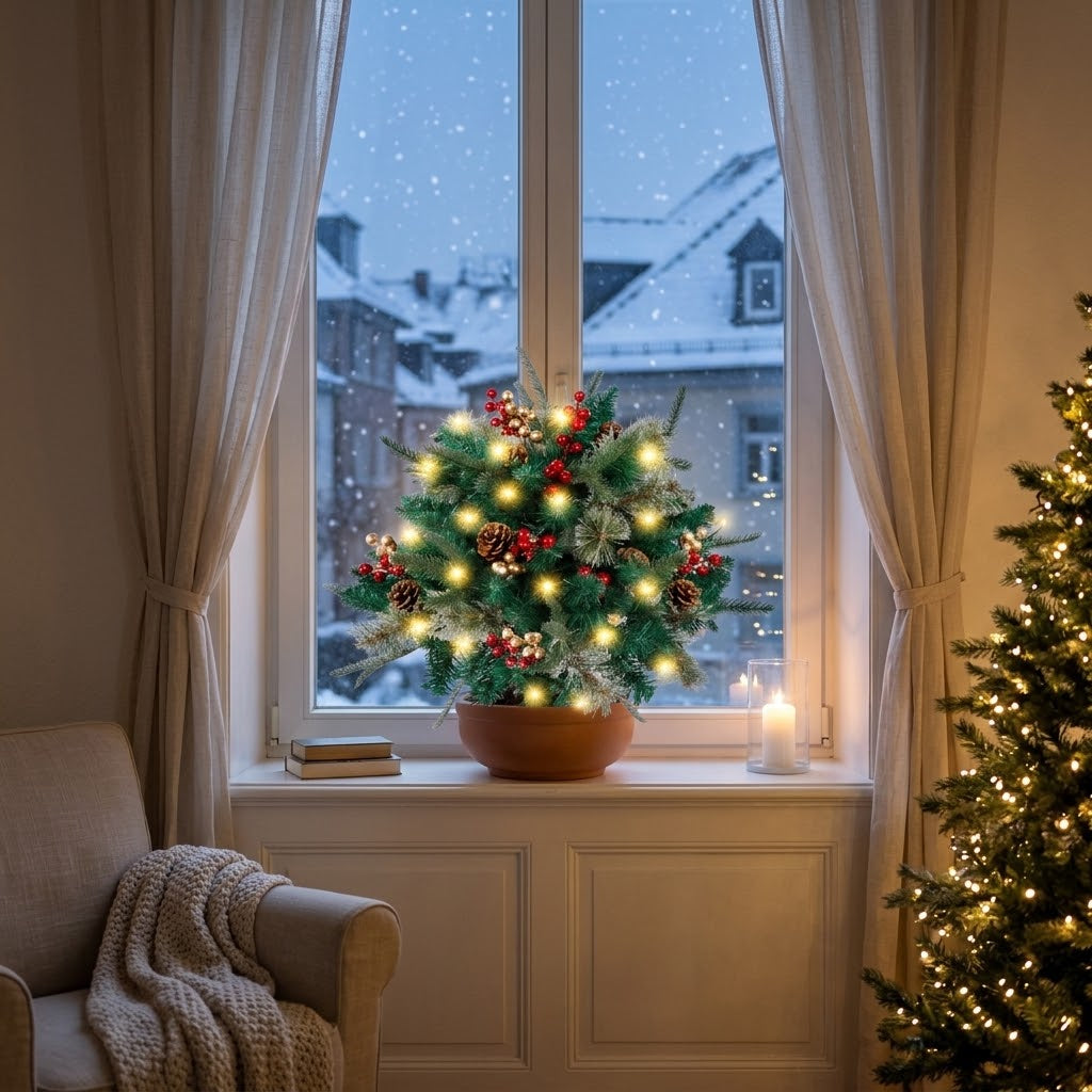 Illuminated Christmas arrangement with ground stake for planters, 68 cm wide