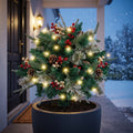 Illuminated Christmas arrangement with ground stake for planters, 68 cm wide