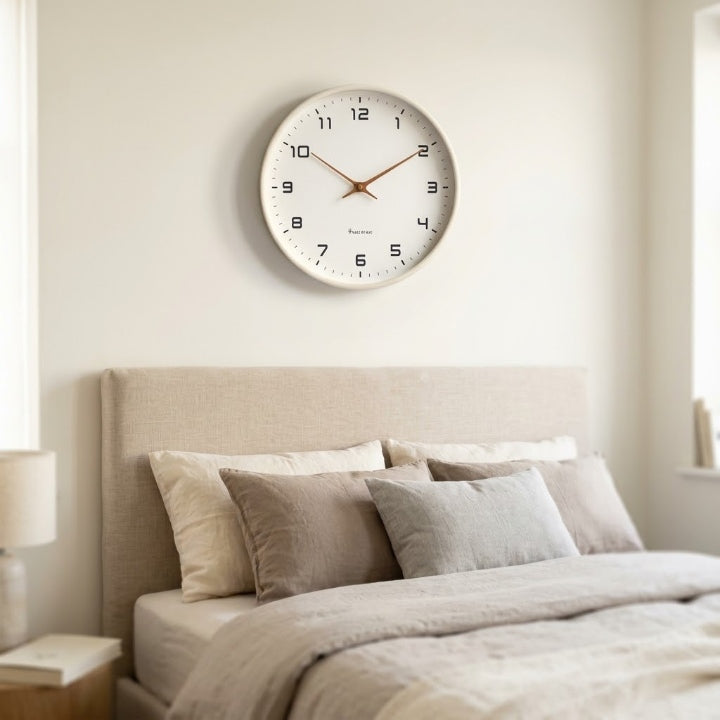 Silent wooden wall clock with quartz movement, Ø 25/30 cm, rose gold hands, Scandinavian design