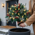Illuminated Christmas arrangement with ground stake for planters, 68 cm wide