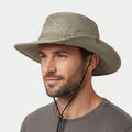 Outdoor sun hat with adjustable straps and wide brim