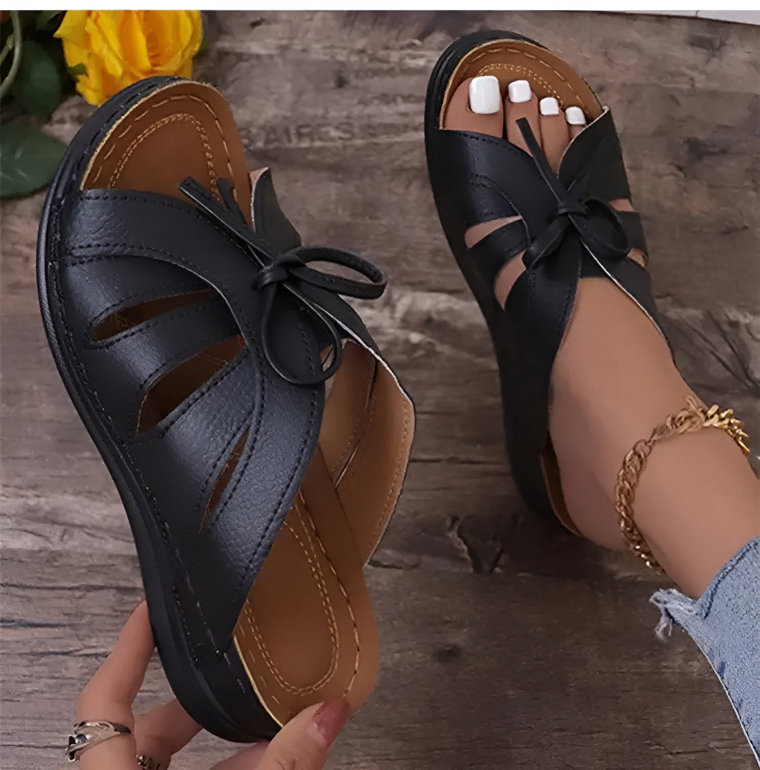 Women's Sandals with Bow and Wedge Heel – Orthopedic Insole