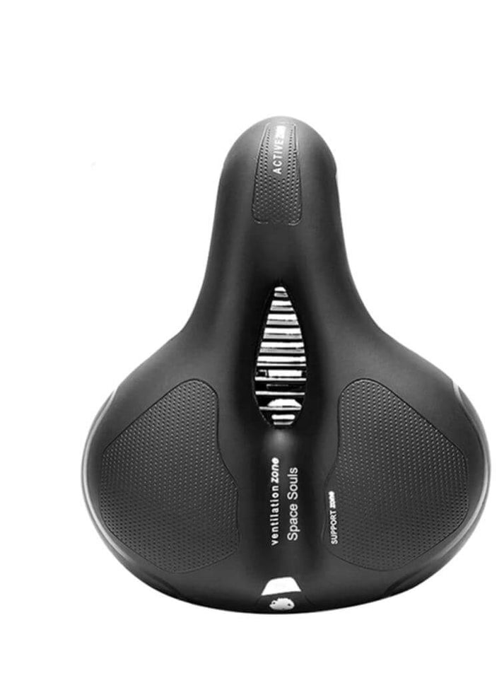 Ergonomic bicycle saddle with padding and reflector strips