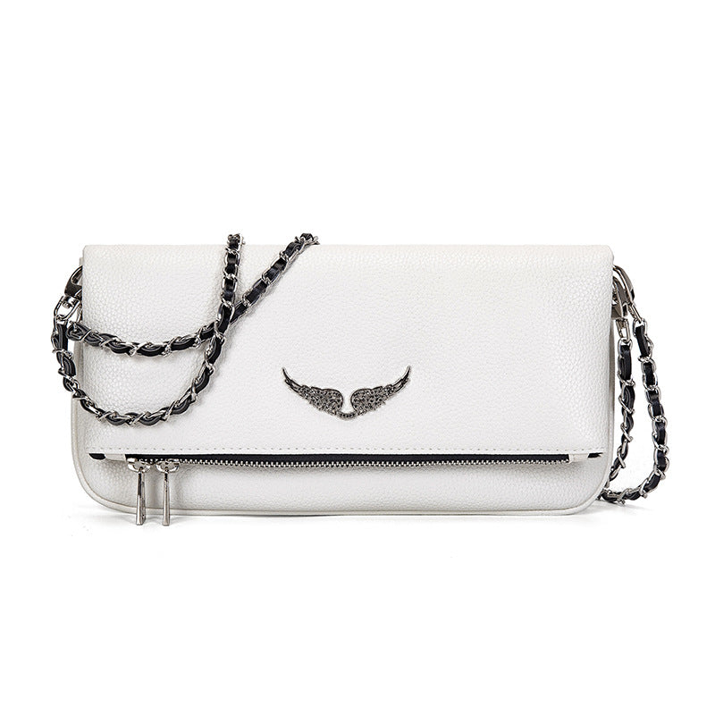 Clutch with rhinestone details and chain shoulder strap