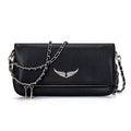 Clutch with rhinestone details and chain shoulder strap