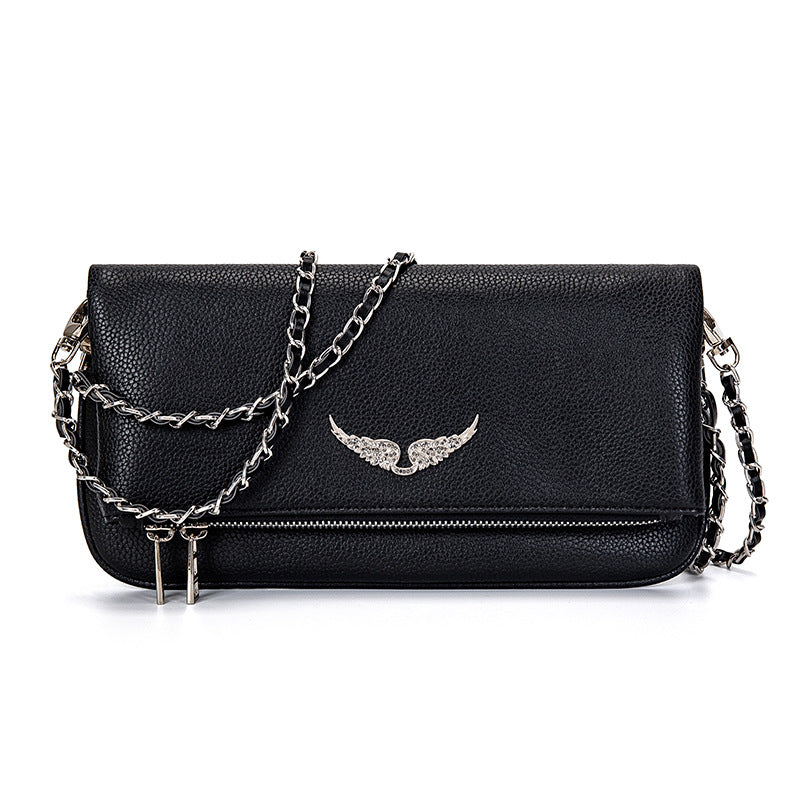 Clutch with rhinestone details and chain shoulder strap